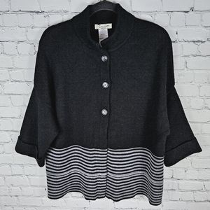 COCOGIO | merino wool blend button up drop shoulder cropped sleeve knit sweater